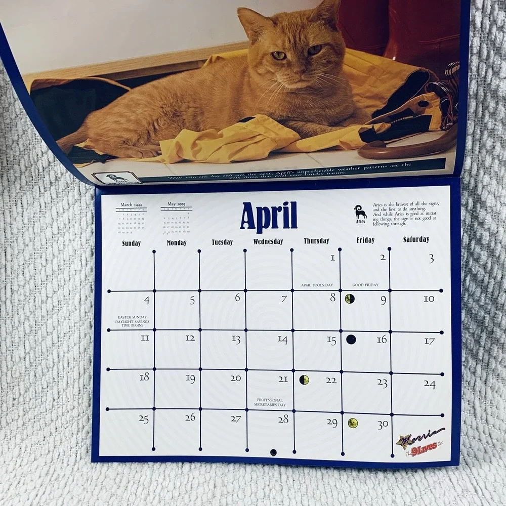 Morris‎ the Cat 9 Lives Wall Calendar Orange Morriscope Vintage 1999 Astrologly